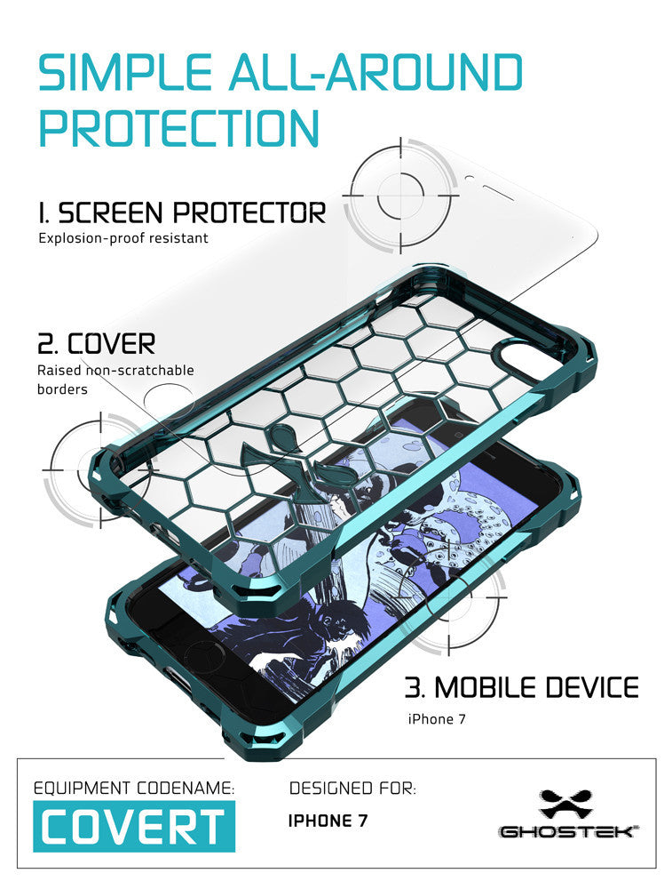 iPhone 7 Case, Ghostek® Covert Teal, Premium Impact Protective Armor | Lifetime Warranty Exchange (Color in image: clear)