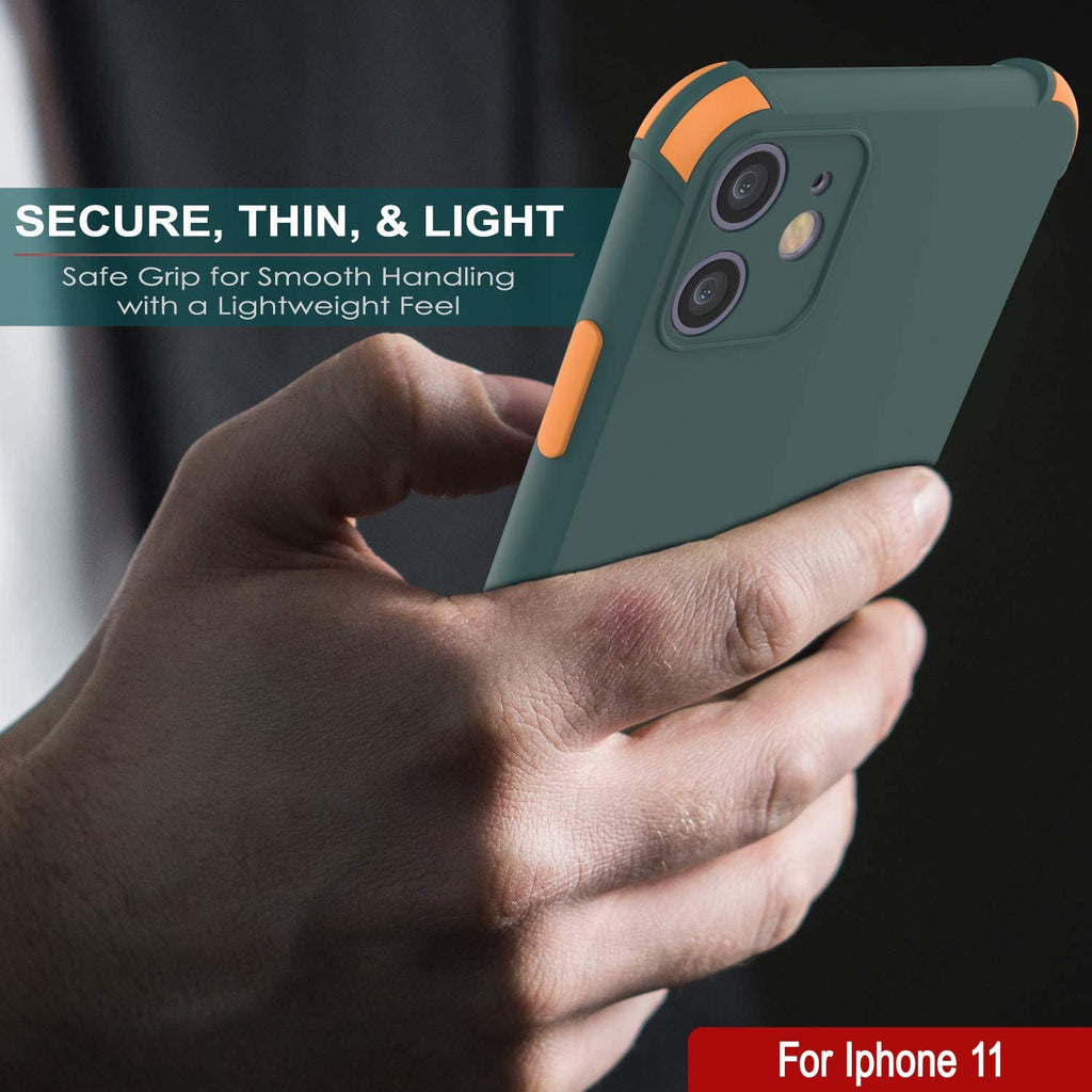 Punkcase Protective & Lightweight TPU Case [Sunshine Series] for iPhone 11 [Dark Green] (Color in image: Orange)