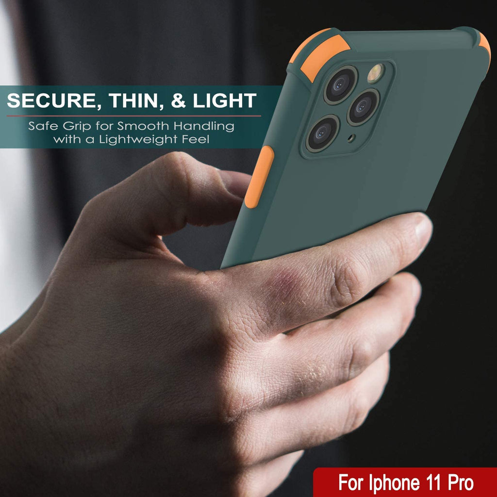 Punkcase Protective & Lightweight TPU Case [Sunshine Series] for iPhone 11 Pro [Dark Green] (Color in image: Orange)