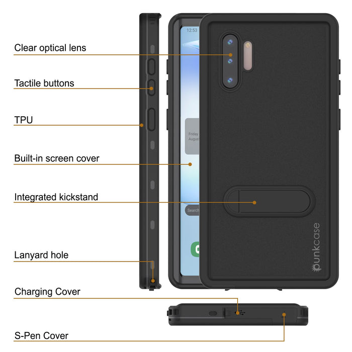 PunkCase Galaxy Note 10 Waterproof Case, [KickStud Series] Armor Cover [Black] (Color in image: Pink)