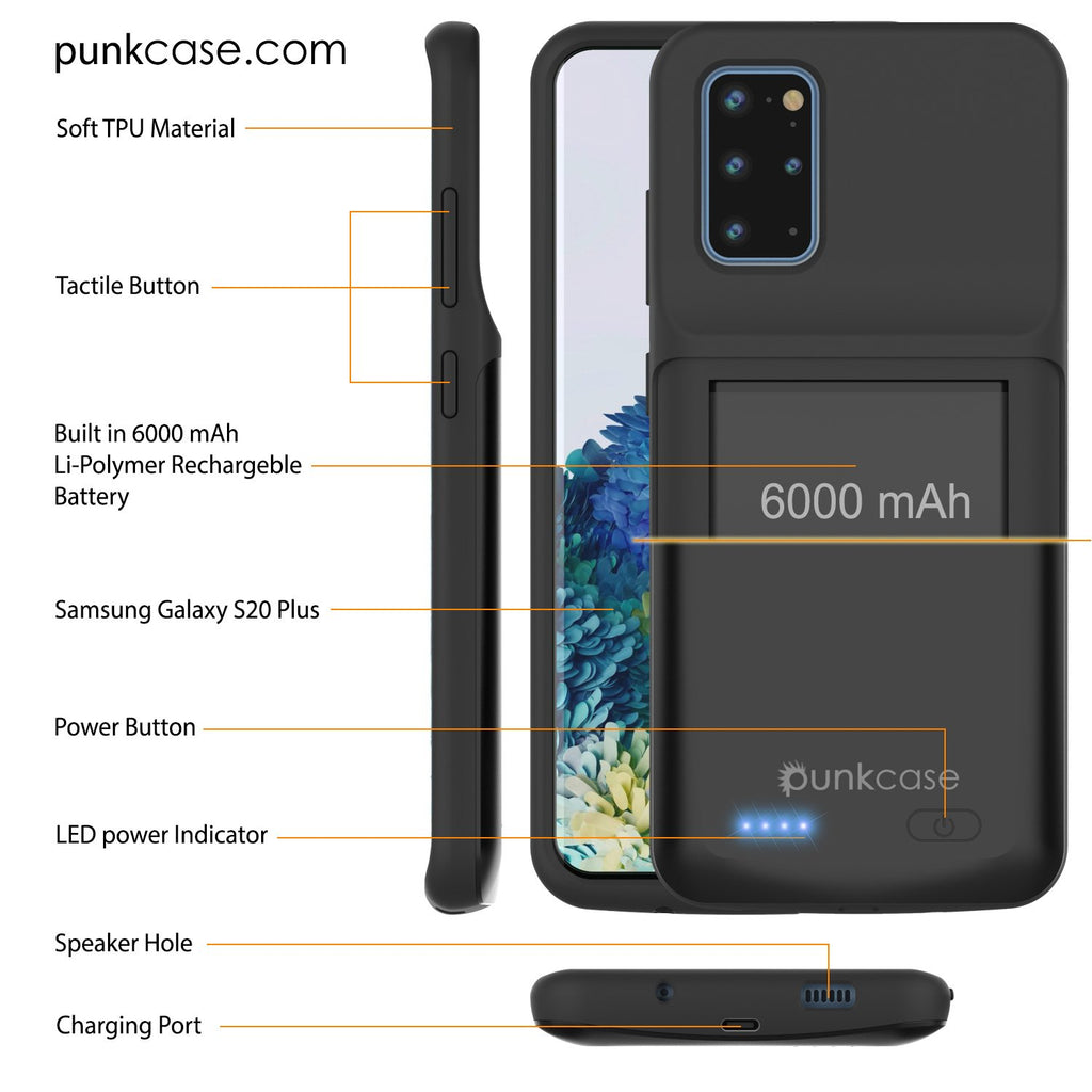 PunkJuice S20+ Plus Battery Case All Black - Fast Charging Power Juice Bank with 6000mAh (Color in image: All Blue)