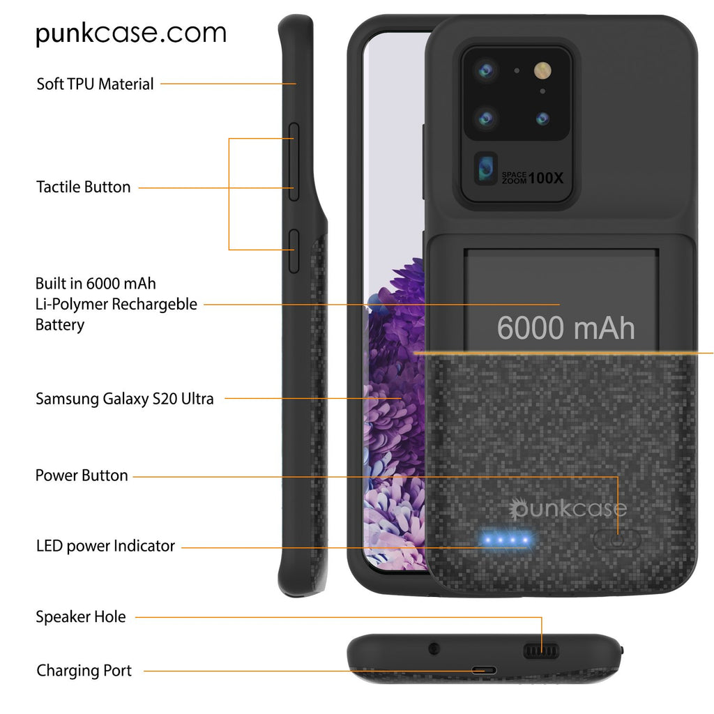 PunkJuice S20 Ultra Battery Case Patterned Black - Fast Charging Power Juice Bank with 6000mAh (Color in image: Patterned Blue)