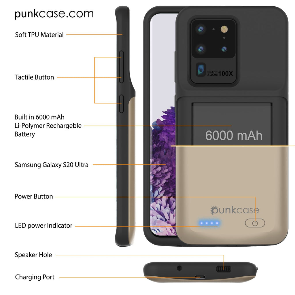 PunkJuice S20 Ultra Battery Case Gold - Fast Charging Power Juice Bank with 6000mAh (Color in image: Patterned Blue)