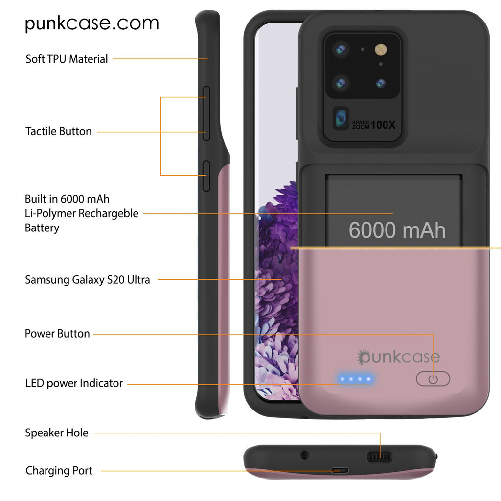 PunkJuice S20 Ultra Battery Case Rose - Fast Charging Power Juice Bank with 6000mAh (Color in image: Patterned Blue)