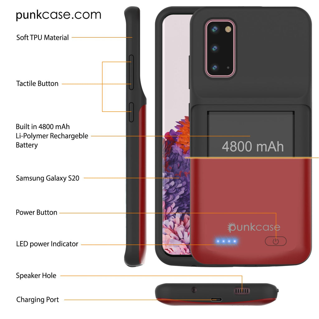 PunkJuice S20 Battery Case Red - Fast Charging Power Juice Bank with 4800mAh (Color in image: Patterned Blue)