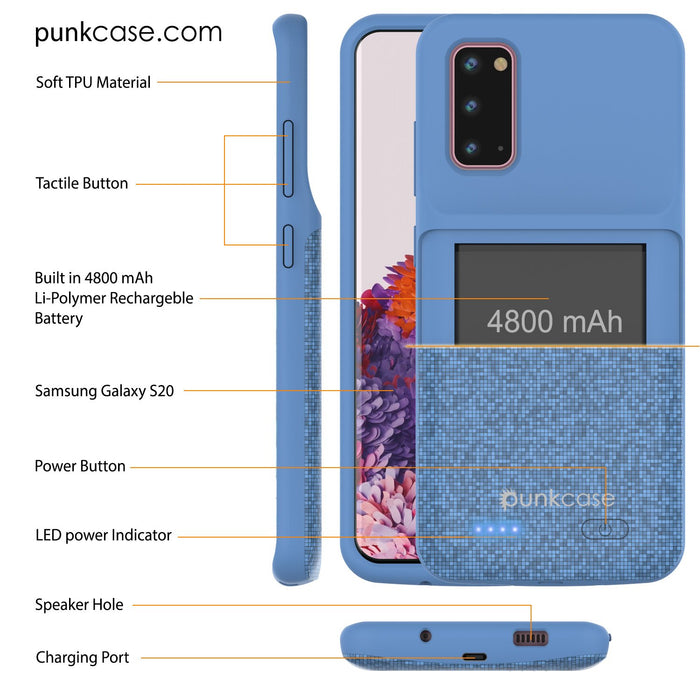 PunkJuice S20 Battery Case Patterned Blue - Fast Charging Power Juice Bank with 4800mAh (Color in image: Patterned Black)
