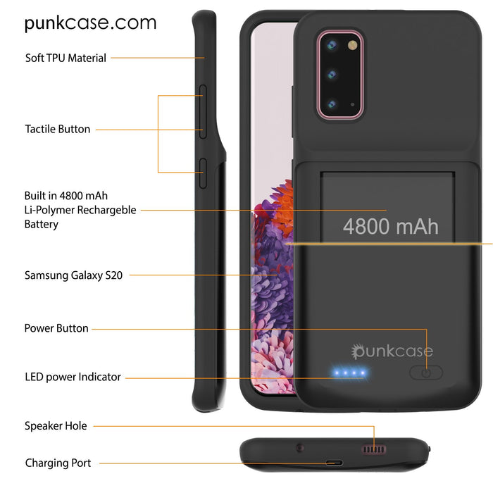 PunkJuice S20 Battery Case All Black - Fast Charging Power Juice Bank with 4800mAh (Color in image: Red)