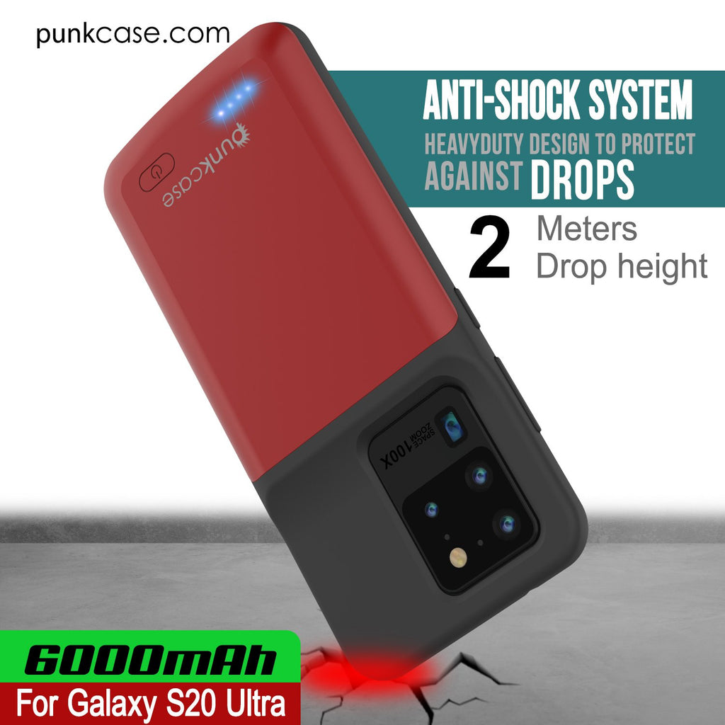 PunkJuice S20 Ultra Battery Case Red - Fast Charging Power Juice Bank with 6000mAh (Color in image: Patterned Black)