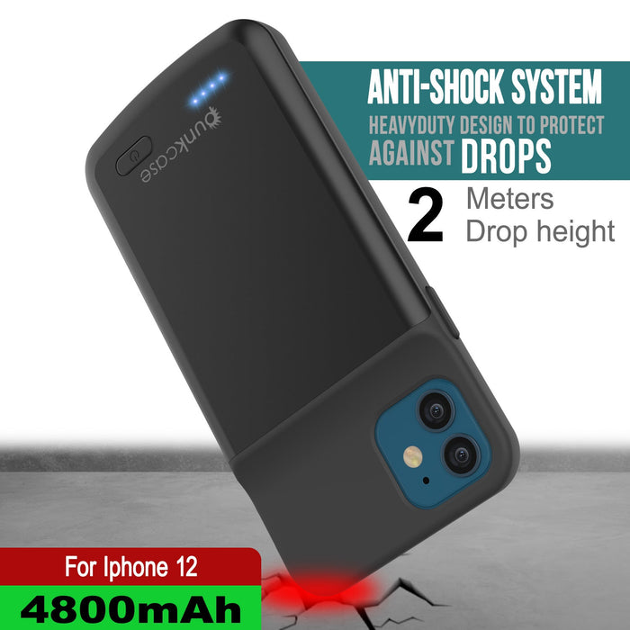 iPhone 12 Battery Case, PunkJuice 4800mAH Fast Charging Power Bank W/ Screen Protector | [Black] (Color in image: blue)