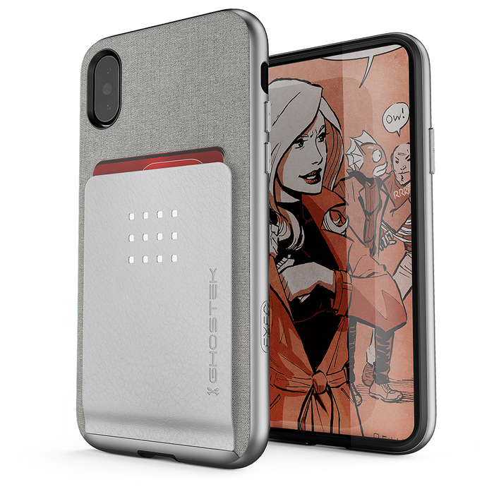 iPhone X Case, Ghostek Exec 2 Series for iPhone X / iPhone Pro Protective Wallet Case [Silver] (Color in image: Pink)