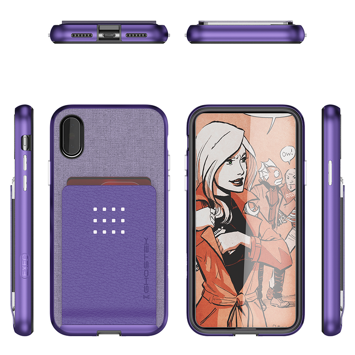 iPhone X Case, Ghostek Exec 2 Series for iPhone X / iPhone Pro Protective Wallet Case [PURPLE] (Color in image: Red)