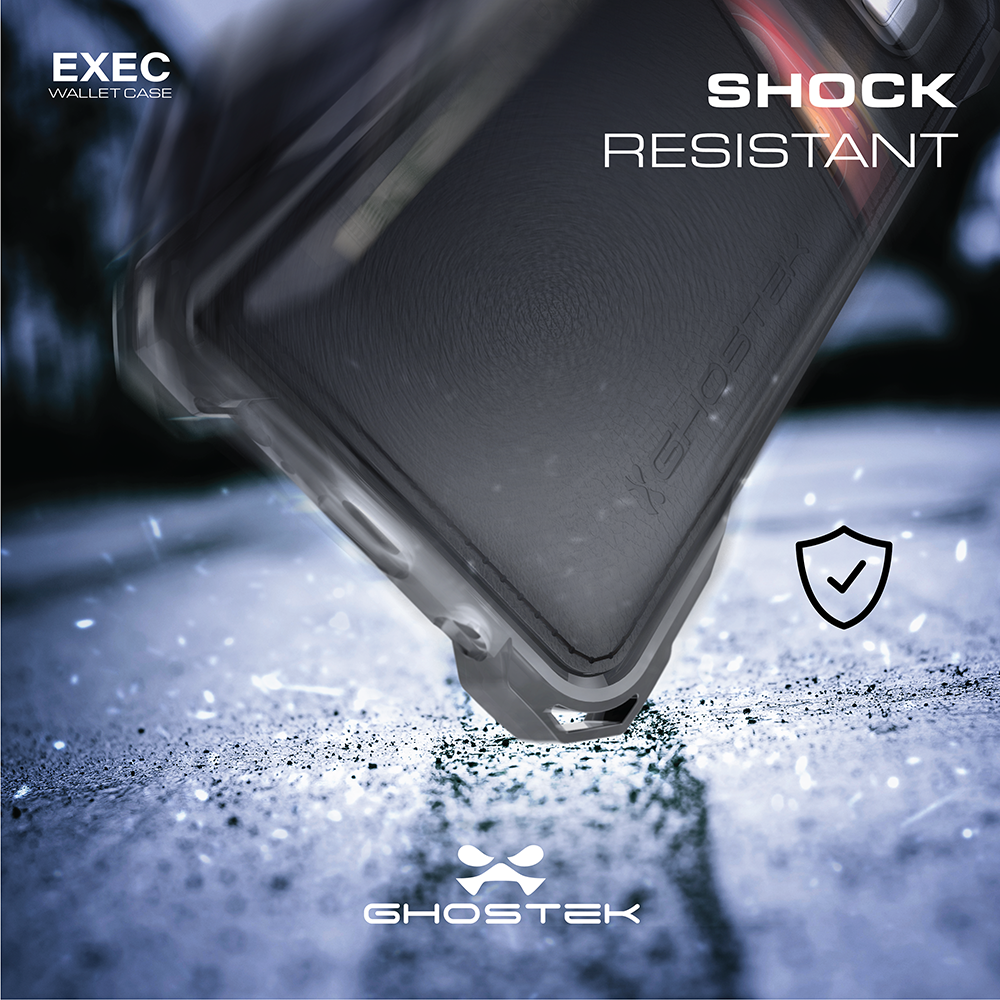 Galaxy S8 Wallet Case, Ghostek Exec Black Series | Slim Armor Hybrid Impact Bumper | TPU PU Leather Credit Card Slot Holder Sleeve Cover 