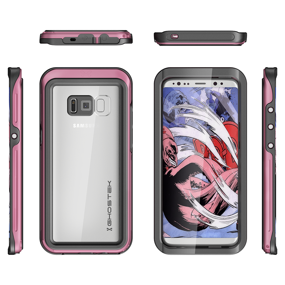 Galaxy S8 Waterproof Case, Ghostek Atomic 3 Series| Underwater | Shockproof | Dirt-proof | Snow-proof | Aluminum Frame | Ultra Fit | Swimming | (Pink) (Color in image: Red)