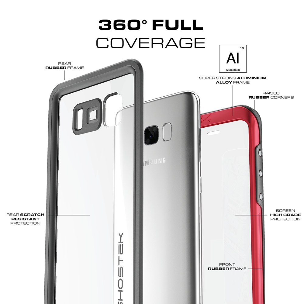 Galaxy S8 Waterproof Case, Ghostek Atomic 3 Series |Shockproof | Dirt-proof | Snow-proof | Aluminum Frame |(Black) (Color in image: Red)