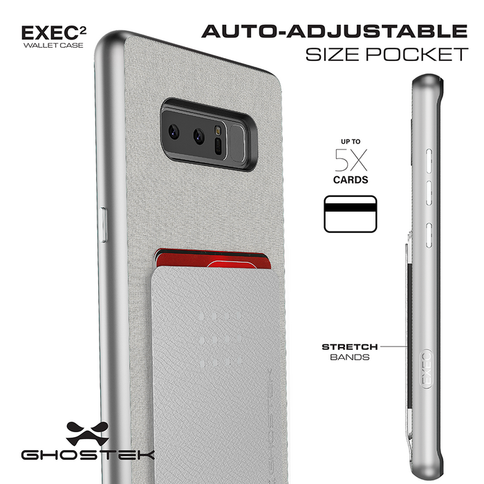 Galaxy Note 8 Case, Ghostek Exec 2 Slim Hybrid Impact Wallet Case for Samsung Galaxy Note 8 Armor | Silver (Color in image: Purple)