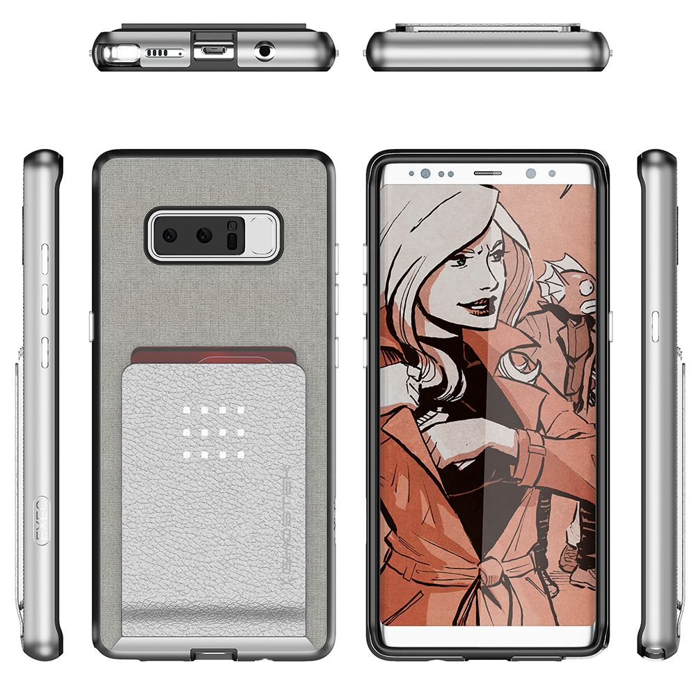 Galaxy Note 8 Case, Ghostek Exec 2 Slim Hybrid Impact Wallet Case for Samsung Galaxy Note 8 Armor | Silver (Color in image: Brown)