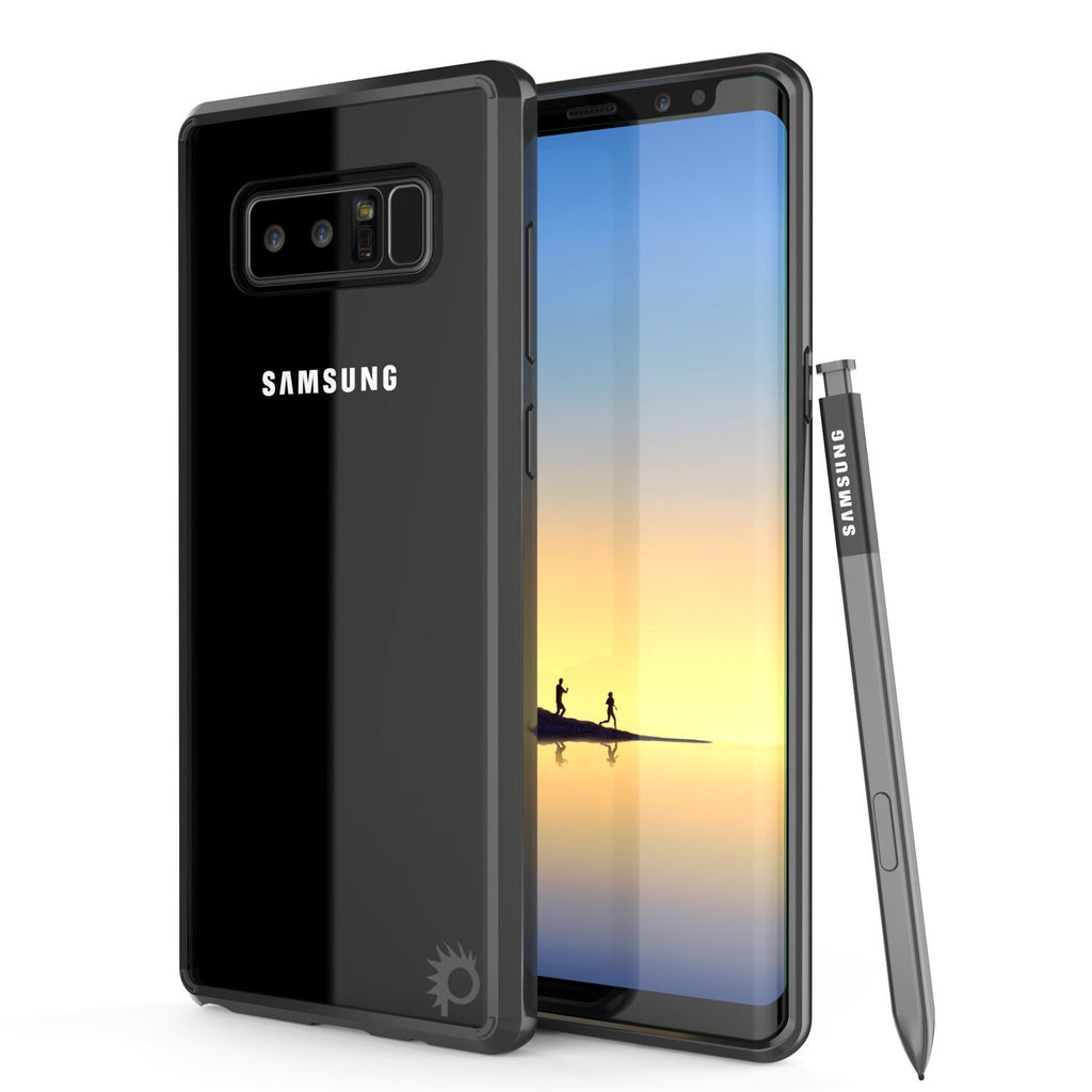 Galaxy Note 8 Case, PUNKcase [LUCID 2.0 Series] [Slim Fit] [Clear Back] Armor Cover w/Integrated Anti-Shock System & Screen Protector [Black] (Color in image: Clear)