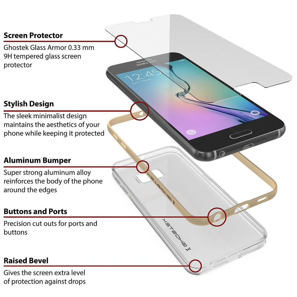 Galaxy S6 Case, Ghostek Cloak Series Gold  Slim Premium Protective Hybrid Impact Glass Armor (Color in image: silver)