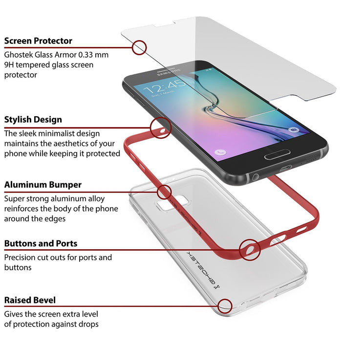 Galaxy S6 Case, Ghostek Cloak Series Red  Slim Premium Protective Hybrid Impact Glass Armor (Color in image: black)