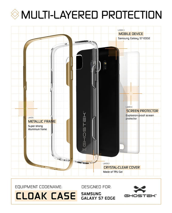 S7 Edge Case Ghostek® Cloak Gold Series Slim | Aluminum Frame Lifetime Warranty Exchange (Color in image: black)