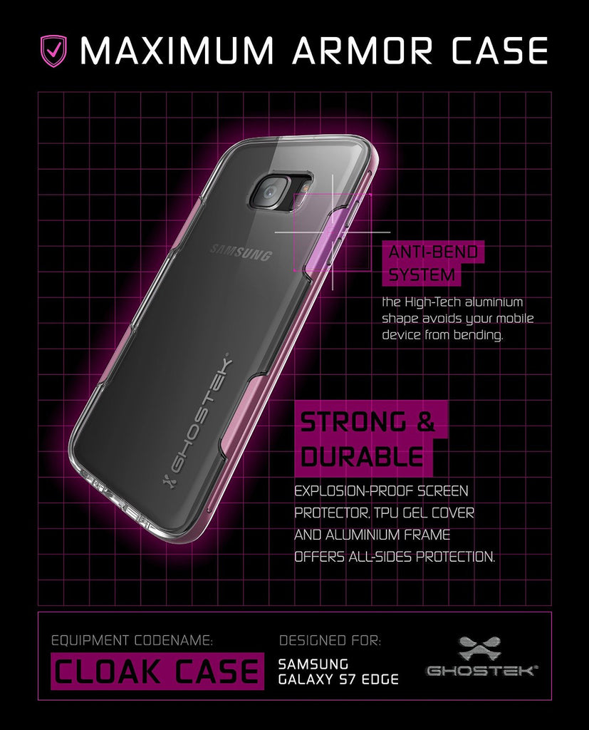 S7 Edge Case Ghostek® Cloak Pink Series Slim | Aluminum Frame Lifetime Warranty Exchange (Color in image: Silver)