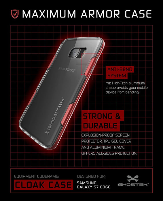 S7 Edge Case Ghostek® Cloak Red Series Slim | Aluminum Frame Lifetime Warranty Exchange (Color in image: Silver)