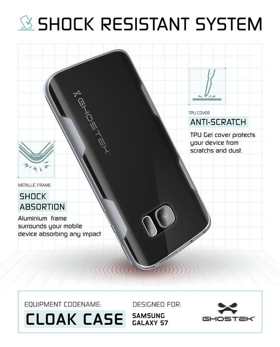 Galaxy S7 Case, Ghostek Cloak Series Silver  Slim Premium Protective Hybrid Impact Glass Armor (Color in image: black)