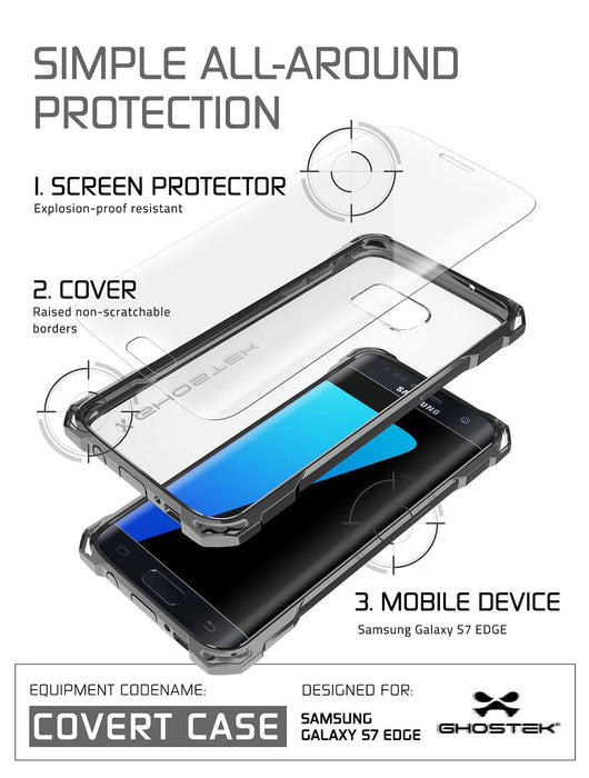 S7 Edge Case, Ghostek® Covert Dark Grey  Premium Impact Cover w/Screen Protector | Warranty (Color in image: rose pink)