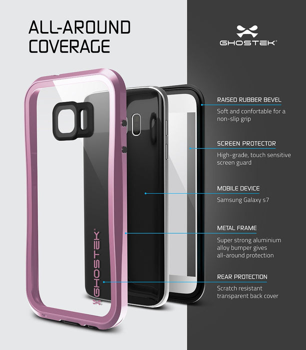 Galaxy S7 Waterproof Case, Ghostek® Atomic 2.0 Pink Water/Shock/Dirt/Snow Proof | Lifetime Warranty (Color in image: Black)