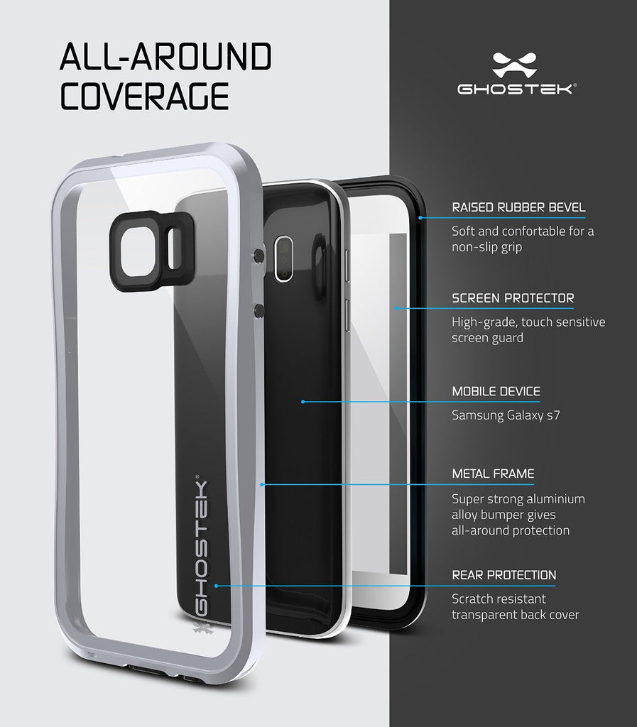 Galaxy S7 Waterproof Case, Ghostek Atomic 2.0 Silver Water/Shock/Dirt/Snow Proof | Lifetime Warranty (Color in image: Red)