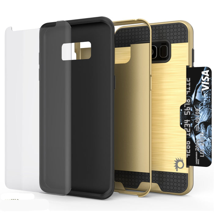 Galaxy S8 Case, PUNKcase [SLOT Series] [Slim Fit] Dual-Layer Armor Cover w/Integrated Anti-Shock System, Credit Card Slot [Gold] (Color in image: Silver)