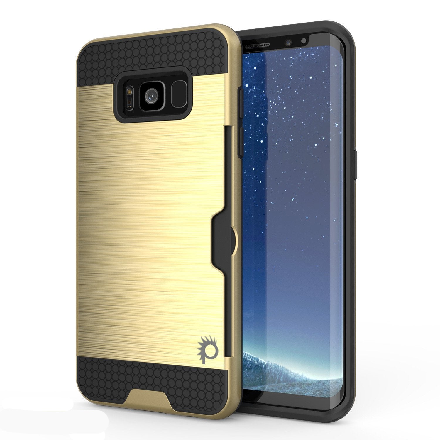 Galaxy S8 Plus Case, PUNKcase [SLOT Series] [Slim Fit] Dual-Layer Armor Cover w/Integrated Anti-Shock System, Credit Card Slot [Gold] (Color in image: Gold)
