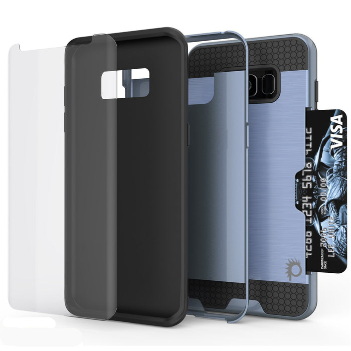 Galaxy S8 Plus Case, PUNKcase [SLOT Series] [Slim Fit] Dual-Layer Armor Cover w/Integrated Anti-Shock System, Credit Card Slot [Navy] (Color in image: Silver)