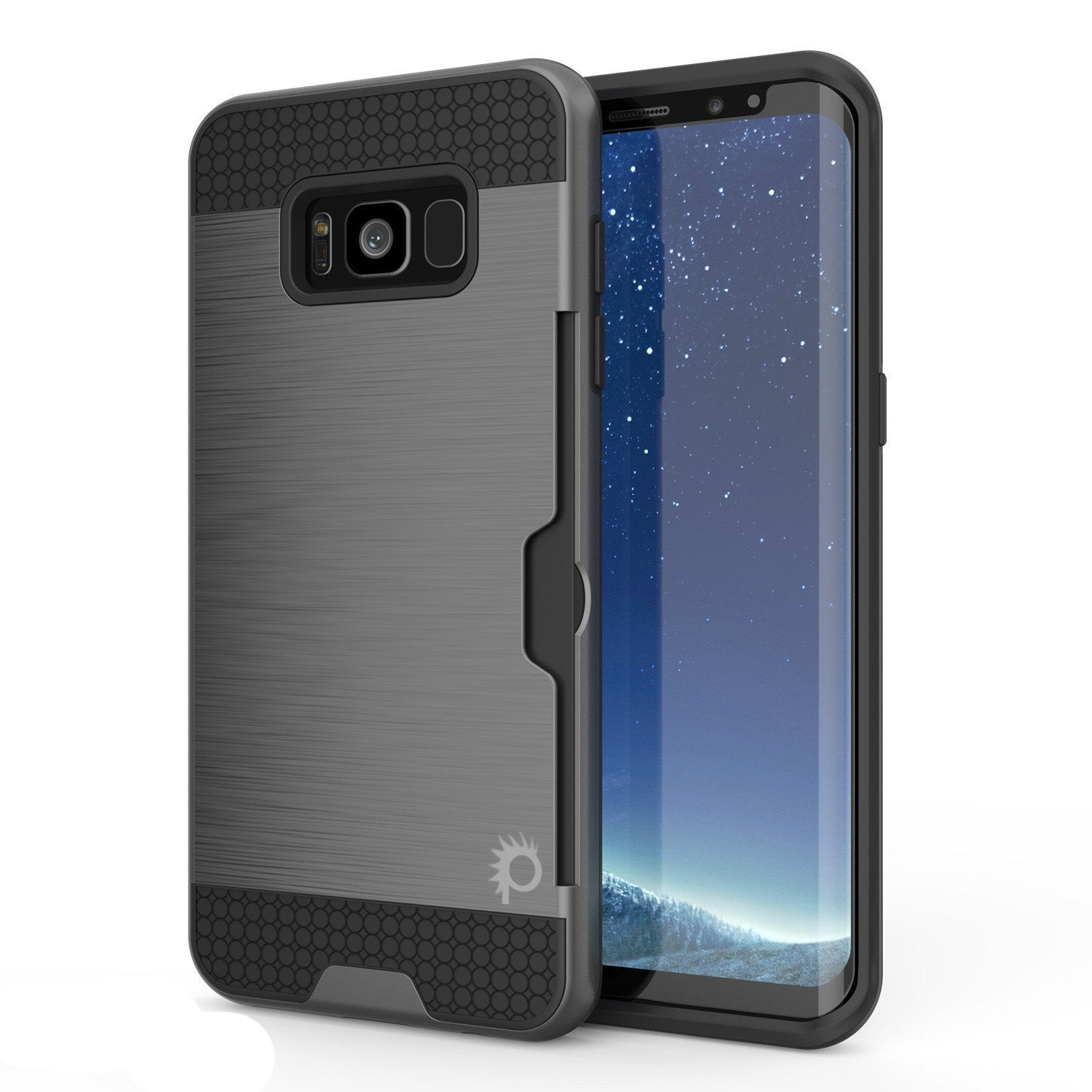 Galaxy S8 Plus Case, PUNKcase [SLOT Series] [Slim Fit] Dual-Layer Armor Cover w/Integrated Anti-Shock System, Credit Card Slot [Grey] (Color in image: Grey)