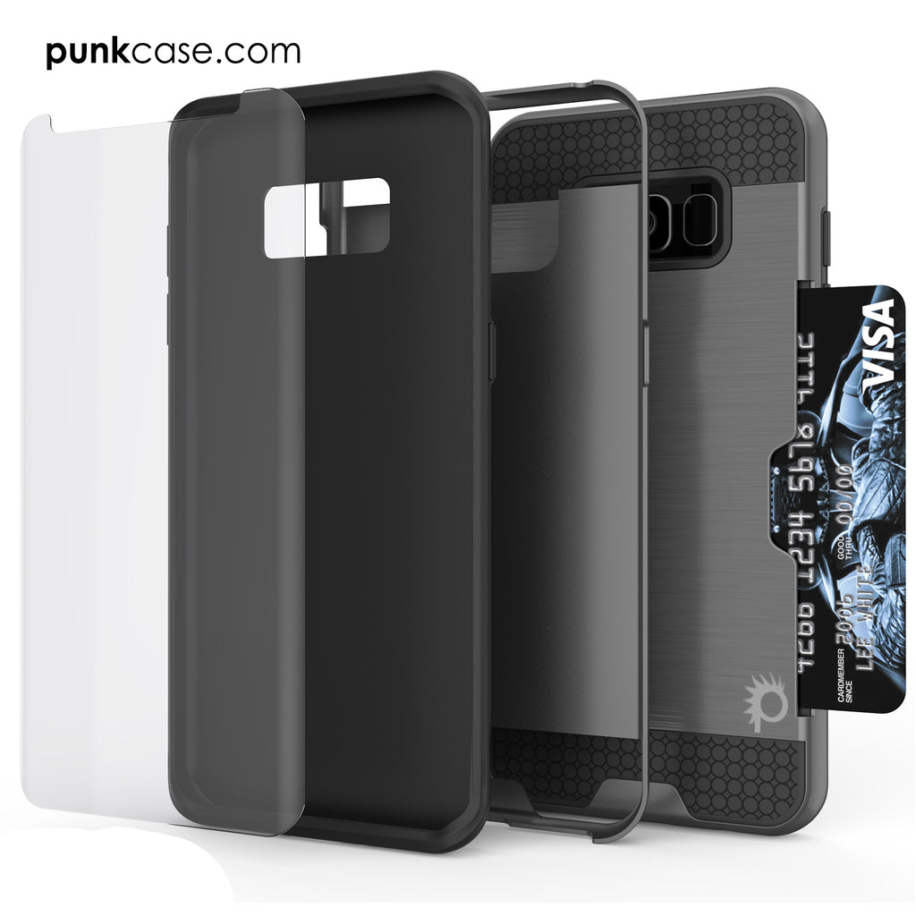 Galaxy S8 Case, PUNKcase [SLOT Series] [Slim Fit] Dual-Layer Armor Cover w/Integrated Anti-Shock System, Credit Card Slot [Grey] (Color in image: Silver)