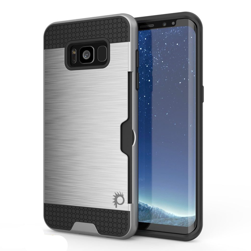 Galaxy S8 Case, PUNKcase [SLOT Series] [Slim Fit] Dual-Layer Armor Cover w/Integrated Anti-Shock System, Credit Card Slot [Silver] (Color in image: Silver)