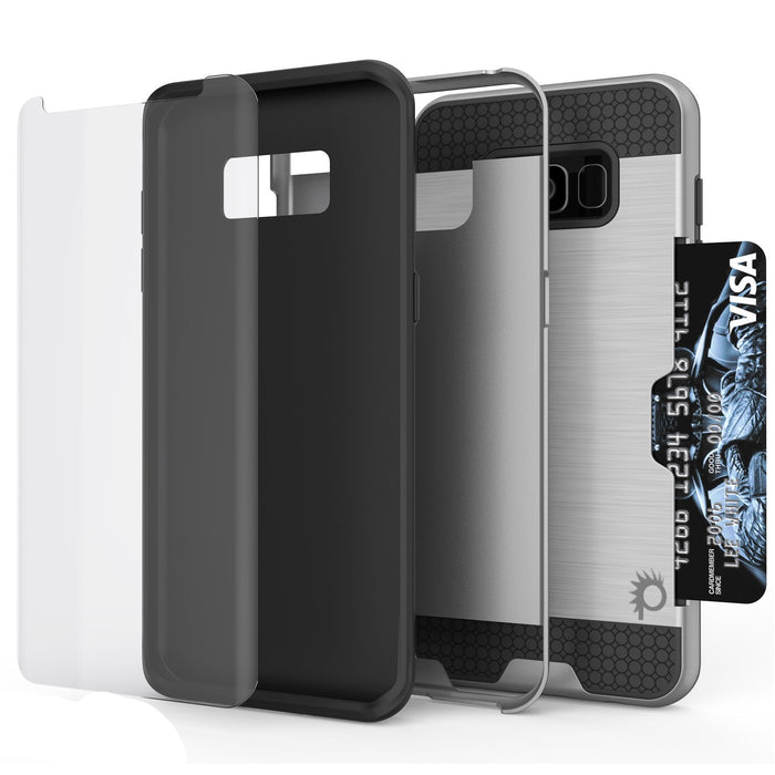 Galaxy S8 Case, PUNKcase [SLOT Series] [Slim Fit] Dual-Layer Armor Cover w/Integrated Anti-Shock System, Credit Card Slot [Silver] (Color in image: White)