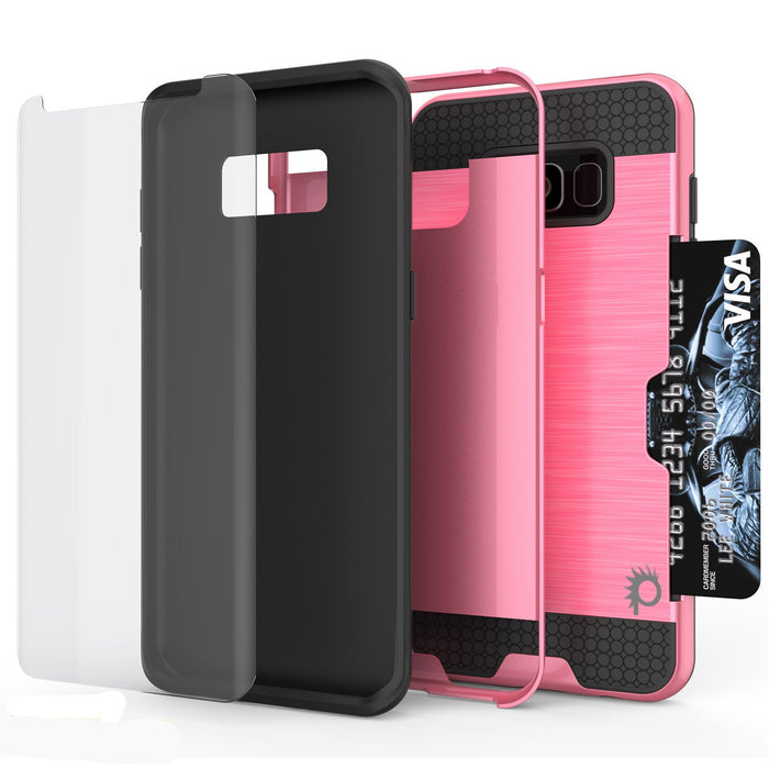 Galaxy S8 Plus Case, PUNKcase [SLOT Series] [Slim Fit] Dual-Layer Armor Cover w/Integrated Anti-Shock System, Credit Card Slot [Pink] (Color in image: Silver)
