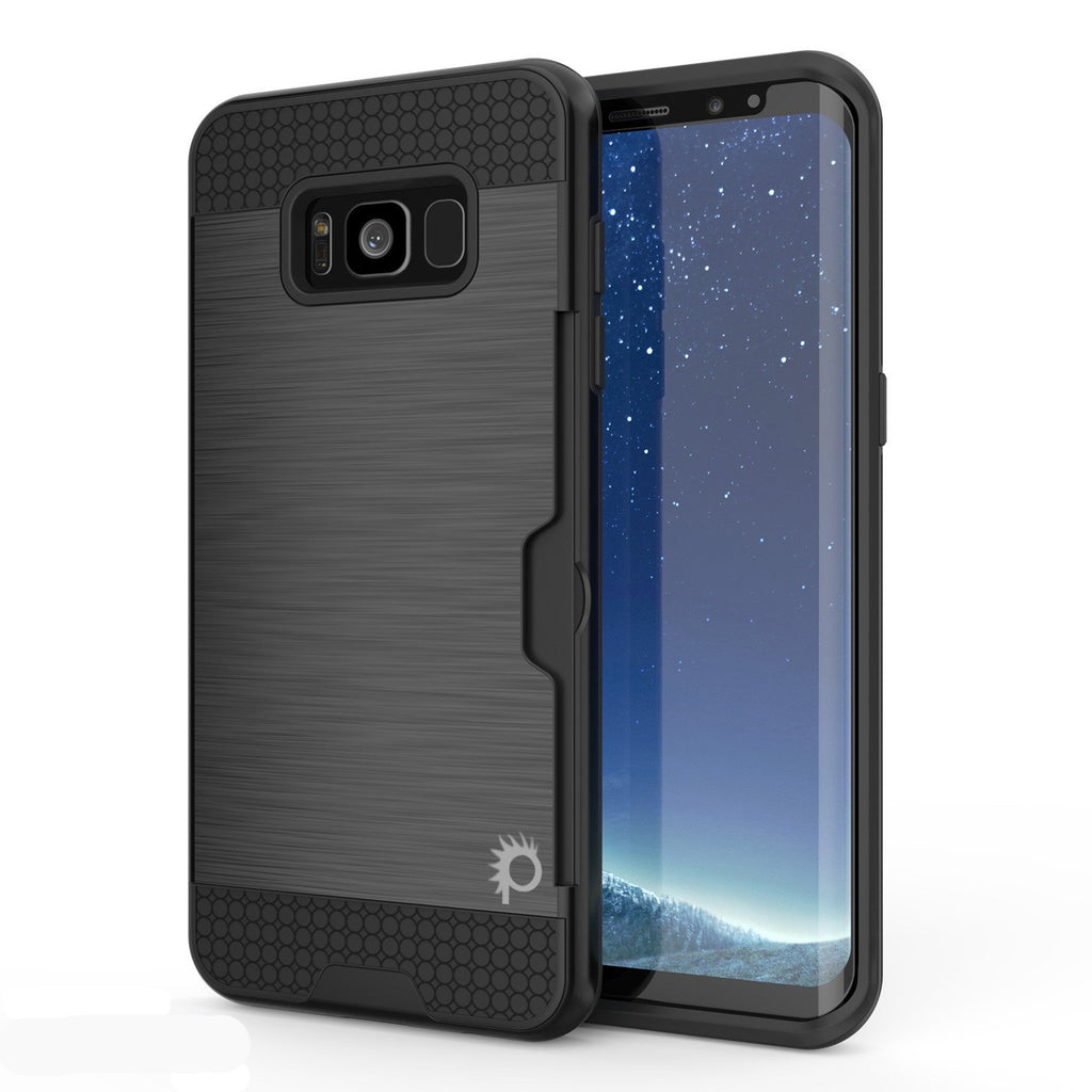 Galaxy S8 Plus Case, PUNKcase [SLOT Series] [Slim Fit] Dual-Layer Armor Cover w/Integrated Anti-Shock System, Credit Card Slot [Black] (Color in image: Black)