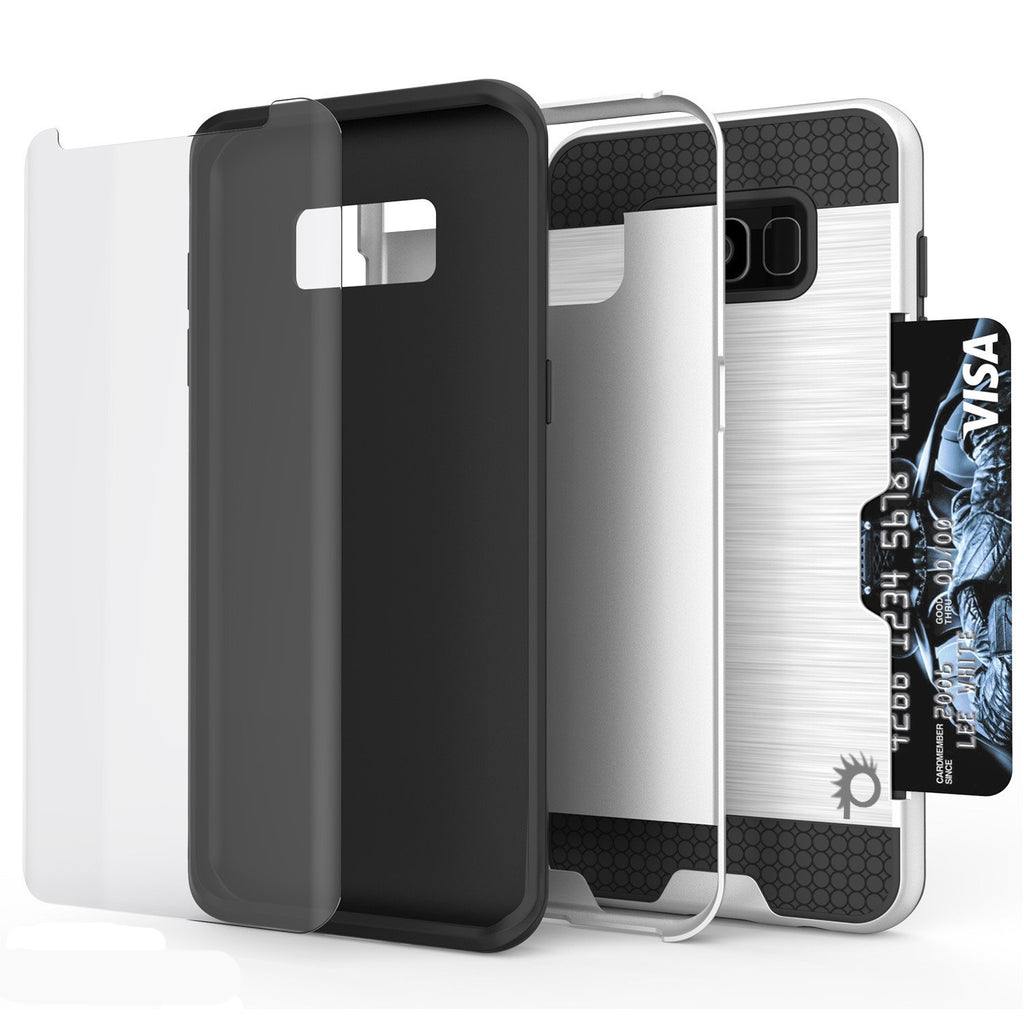 Galaxy S8 Case, PUNKcase [SLOT Series] [Slim Fit] Dual-Layer Armor Cover w/Integrated Anti-Shock System, Credit Card Slot [White] (Color in image: Silver)