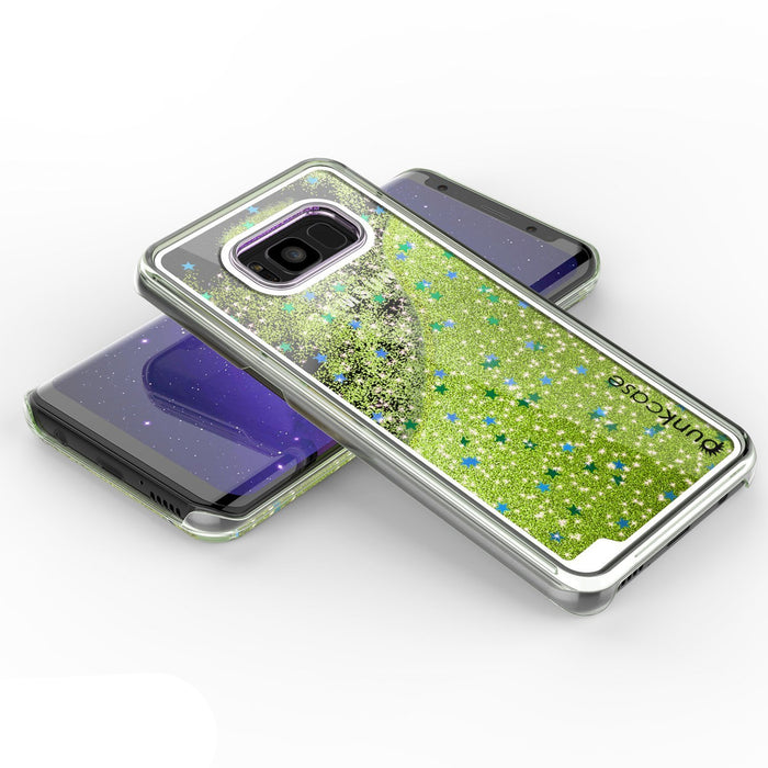 Galaxy S8 Plus Case, Punkcase [Liquid Series] Protective Dual Layer Floating Glitter Cover + PunkShield Screen Protector for Samsung S8 [Light Green] (Color in image: Purple)