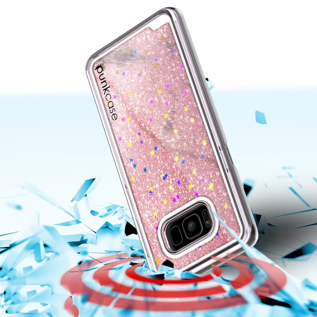 Galaxy S8 Case, Punkcase [Liquid Series] Protective Dual Layer Floating Glitter Cover + PunkShield Screen Protector [Rose Gold] (Color in image: Silver)