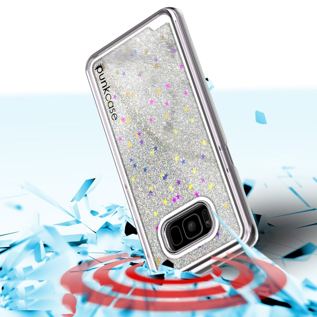 Galaxy S8 Plus Case, Punkcase [Liquid Series] Protective Dual Layer Floating Glitter Cover + PunkShield Screen Protector for Samsung S8 [Silver] (Color in image: Purple)
