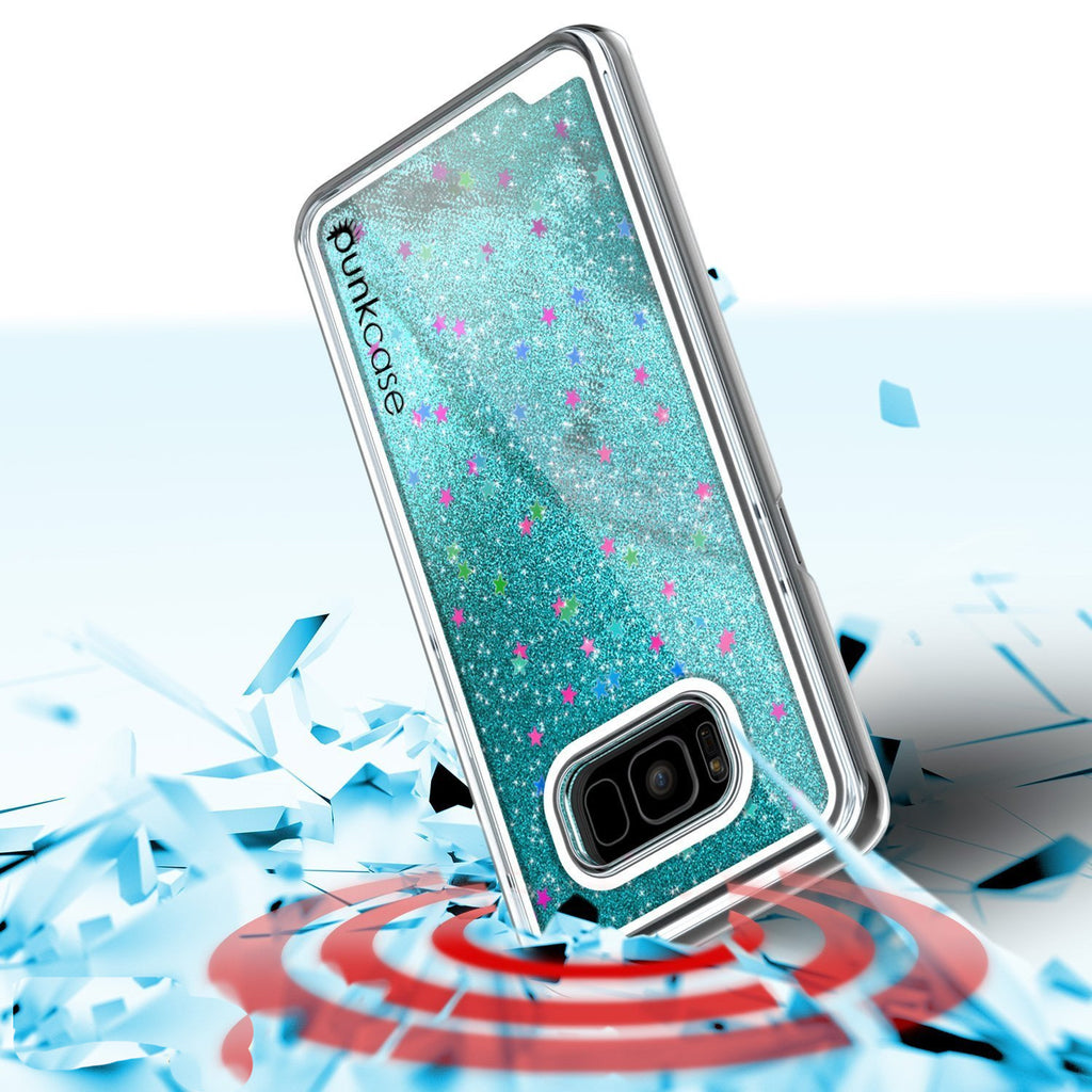 Galaxy S8 Case, Punkcase [Liquid Series] Protective Dual Layer Floating Glitter Cover + PunkShield Screen Protector [Teal] (Color in image: Gold)