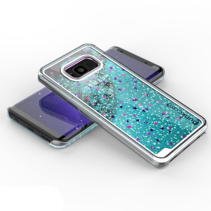 Galaxy S8 Plus Case, Punkcase [Liquid Series] Protective Dual Layer Floating Glitter Cover + PunkShield Screen Protector for Samsung S8 [Teal] (Color in image: Silver)
