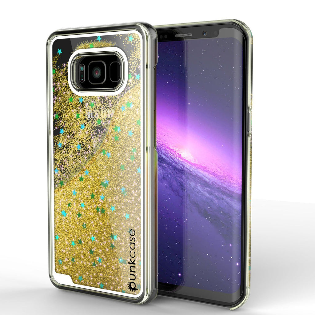 Galaxy S8 Case, Punkcase [Liquid Series] Protective Dual Layer Floating Glitter Cover + PunkShield Screen Protector for Samsung S8 [Gold] (Color in image: Gold)