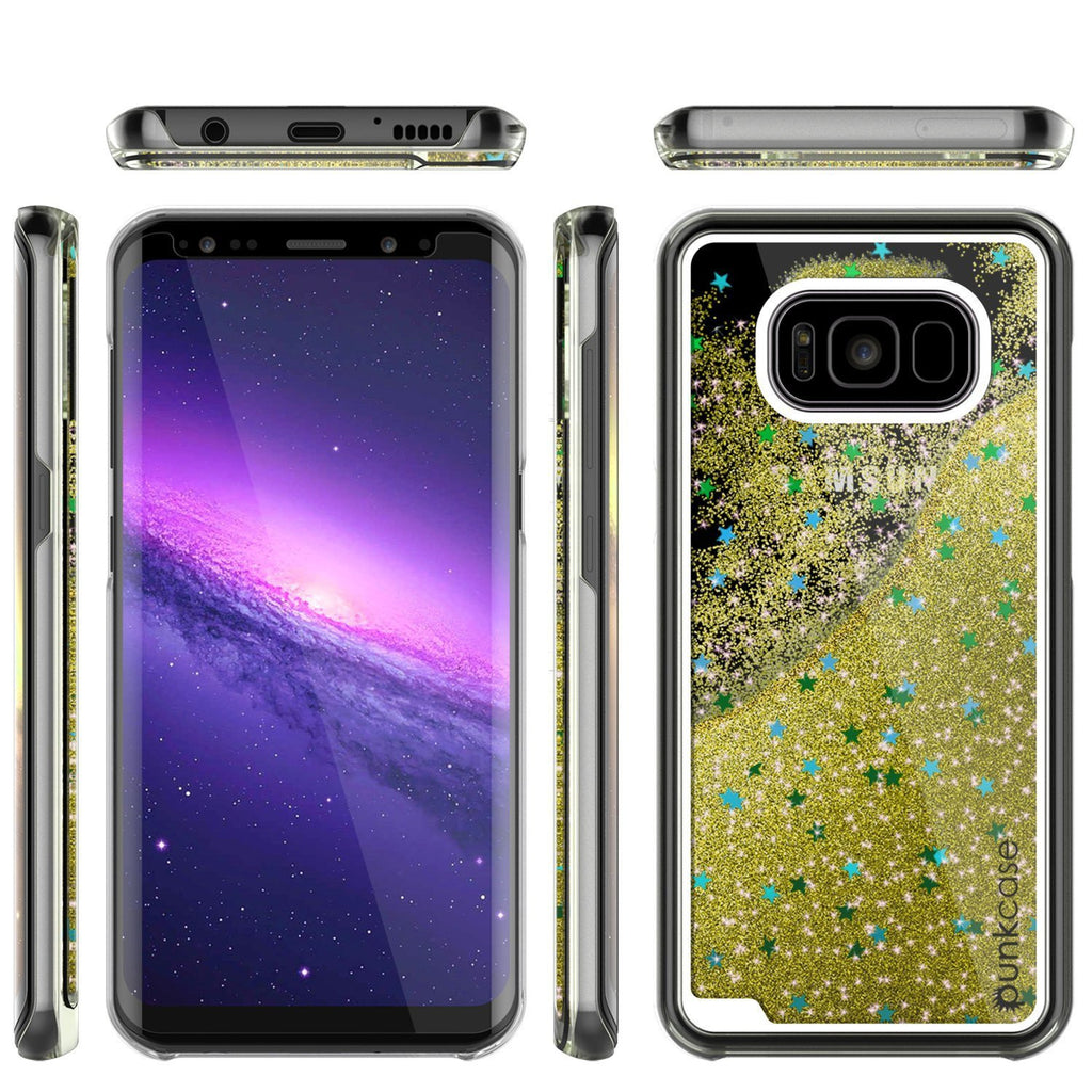 Galaxy S8 Case, Punkcase [Liquid Series] Protective Dual Layer Floating Glitter Cover + PunkShield Screen Protector for Samsung S8 [Gold] (Color in image: Teal)