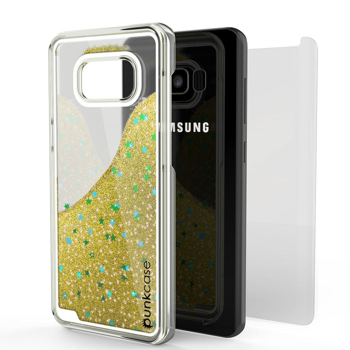 Galaxy S8 Case, Punkcase [Liquid Series] Protective Dual Layer Floating Glitter Cover + PunkShield Screen Protector for Samsung S8 [Gold] (Color in image: Silver)