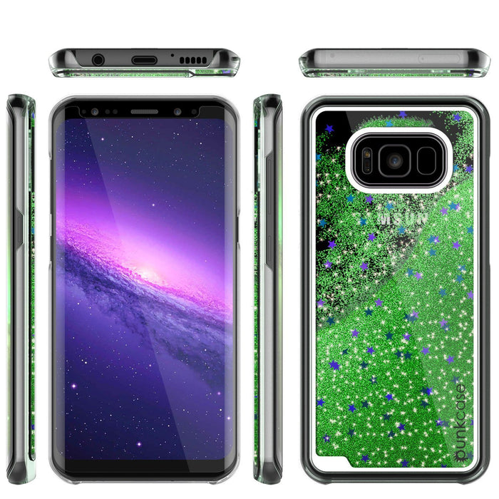 Galaxy S8 Case, Punkcase [Liquid Series] Protective Dual Layer Floating Glitter Cover + PunkShield Screen Protector for Samsung S8 [Green] (Color in image: Teal)