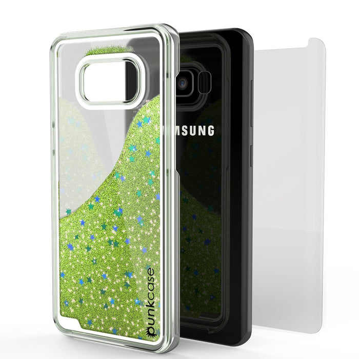 Galaxy S8 Case, Punkcase [Liquid Series] Protective Dual Layer Floating Glitter Cover + PunkShield Screen Protector [Light Green] (Color in image: Silver)